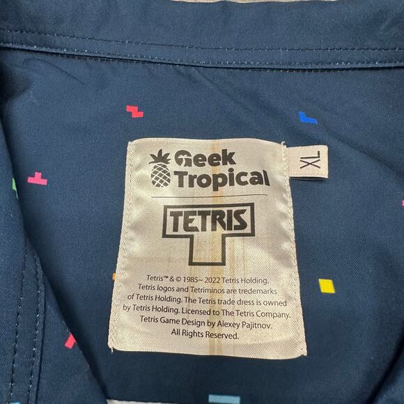 Geek Tropical Tetris Video Game Blue Mens XL AOP Chest Pocket Button Up Shirt - Picture 4 of 8